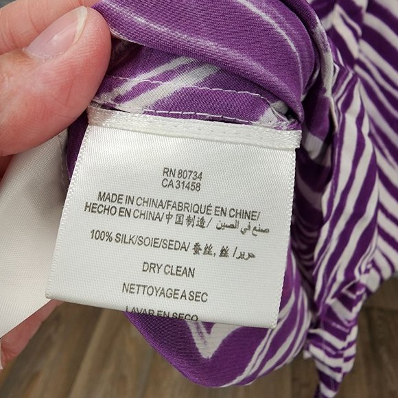 BCBGMAXAZRIA Tosha Women's Medium Purple/White Silk Chevron Button Up Mini Dress - Picture 3 of 13